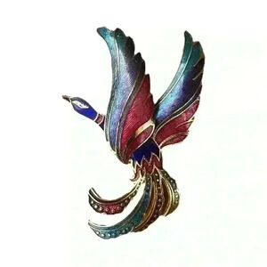 Vintage enamel bird of paradise brooch pin